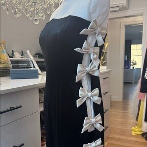Oh Polly Black Dress with White Bow Details